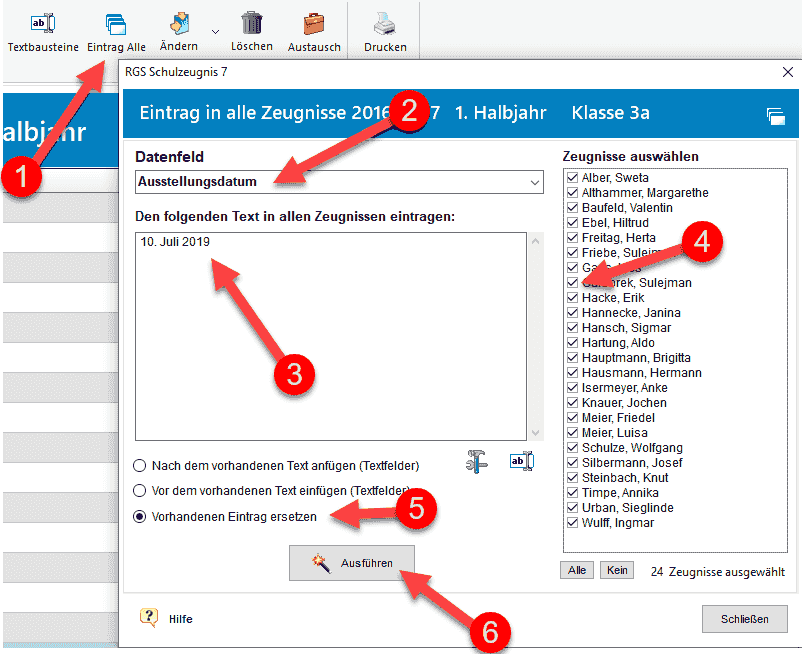 RGS Schulzeugnis 7 Ausstellungsdatum ändern