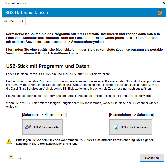 RGS Schulzeugnis - USB-Stick erstellen